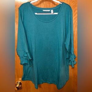 Isaac Mizrahi LIVE! jade green knit tunic with spiral ruffle sleeves Size 2X